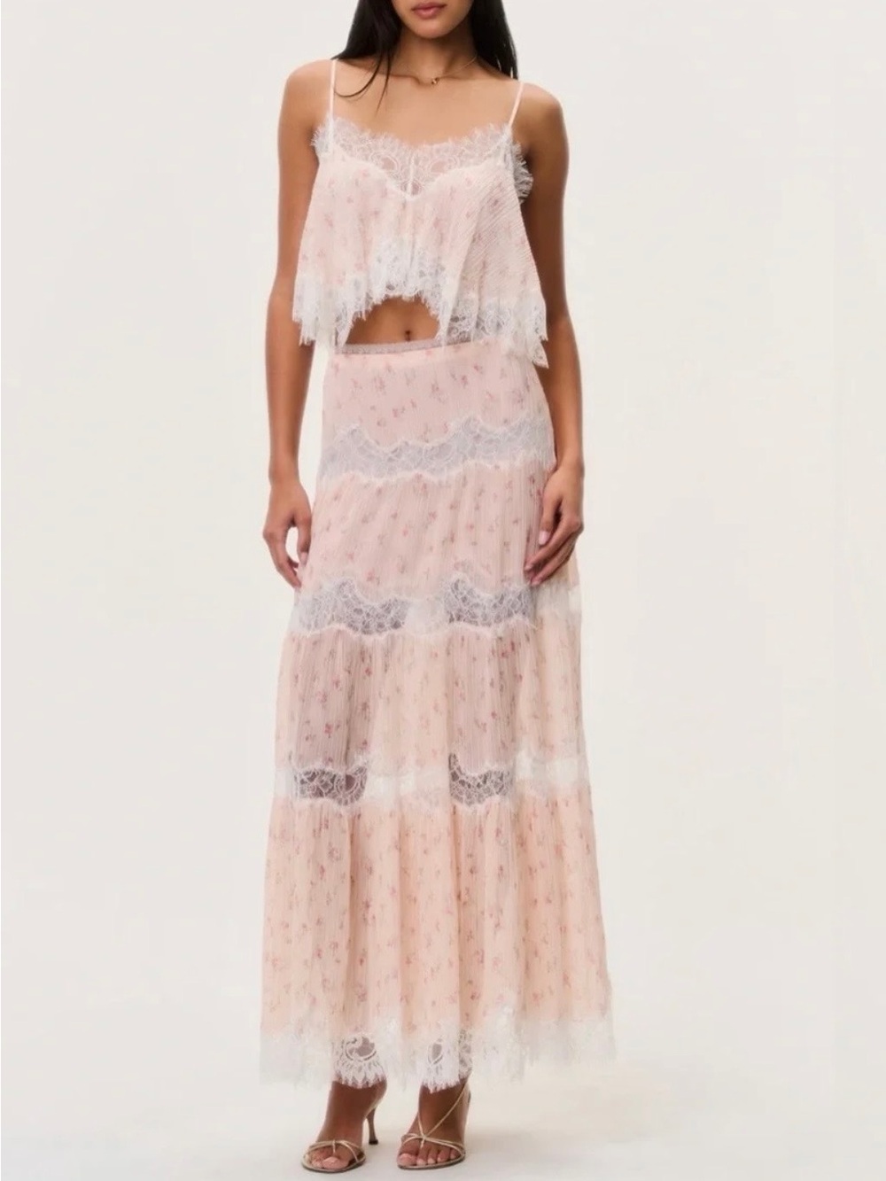 NWOT LoveShackFancy Everhart Cotton-Silk Lace Maxi Skirt In Sweet Nectar.